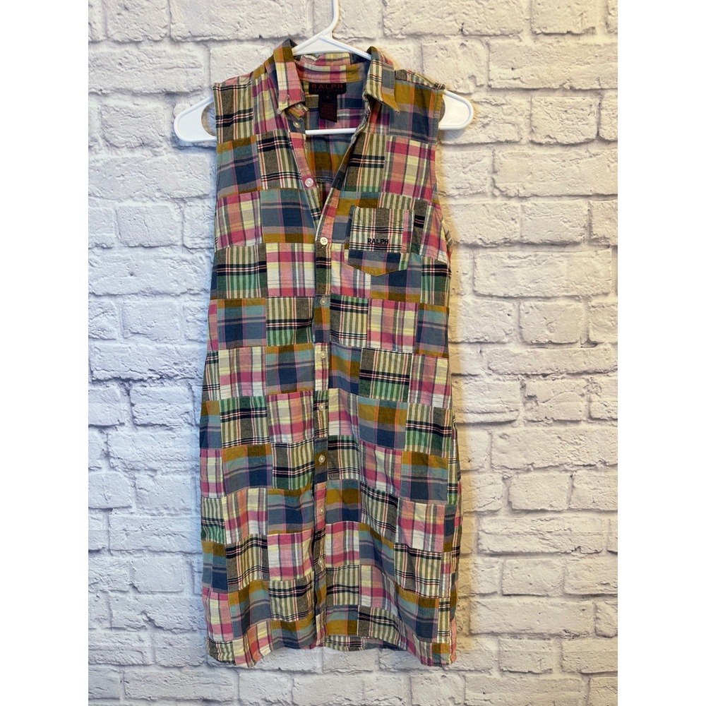RALPH LAUREN Patchwork Plaid Sleeveless Shirt Dress Women's Size S